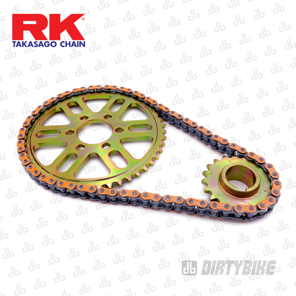 219 Dirty Bike kit with RK Sealed O-Ring Chain Gold Series Primary Belt to Chain Conversion Kit for Surron LBX and E-Ride Pro 3.0 (Orange Chain Only)